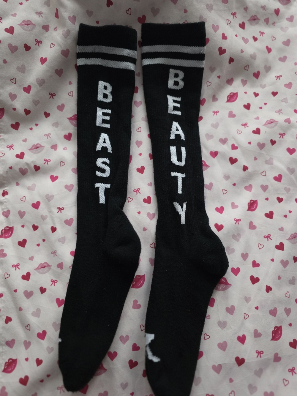 Black 'Beast' and 'Beauty' Knee-High Socks - Unbranded